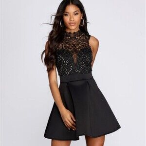 Windsor Charismatic in Crochet Skater Dress Black Size XS